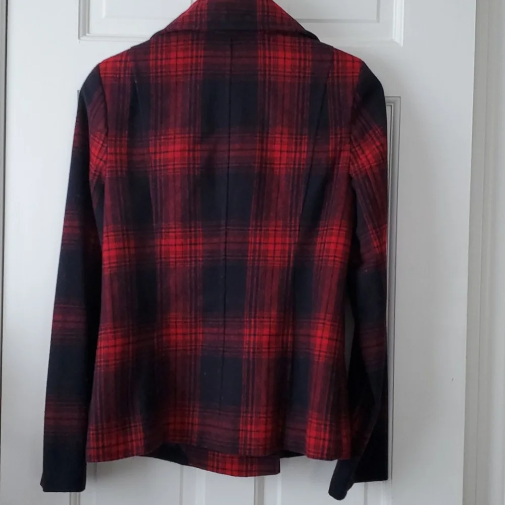 Old Navy Red Plaid Peacoat Coat - Picture 2 of 2